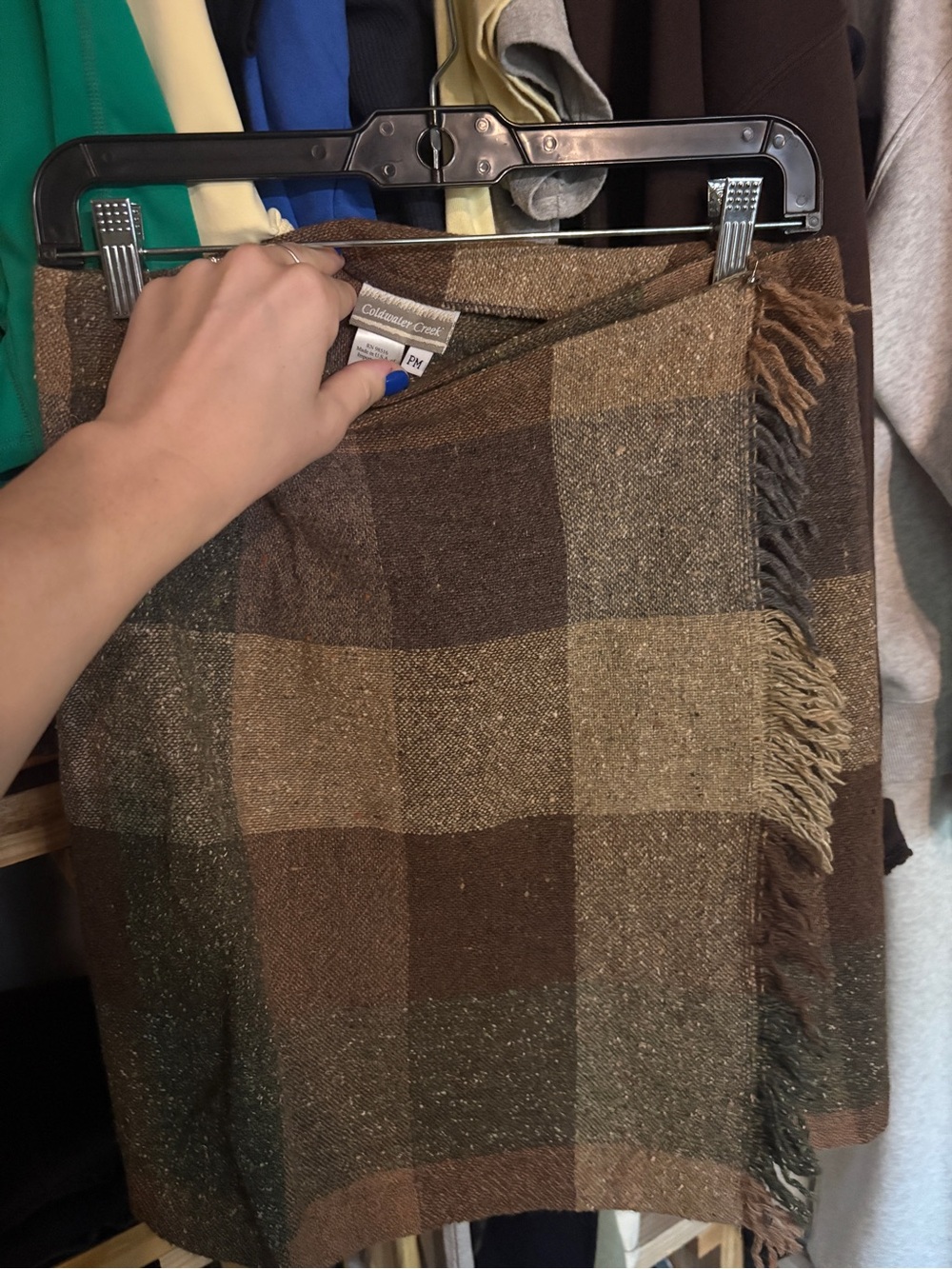 Coldwater Creek Brown Plaid Fringe Mini Skirt